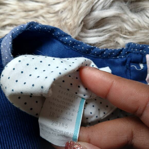 Vtg Baby Girl Dress 18 Months Polka Dot Corduroy Pinafore Goose Appliqué Cottage - Picture 6 of 7